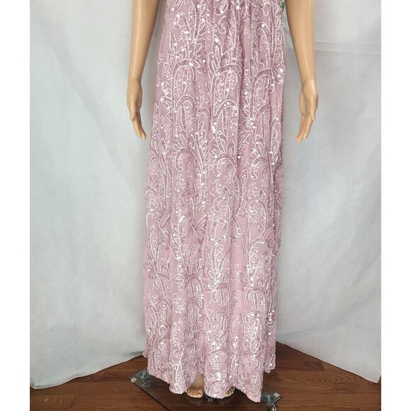 New R&M Richards Women's (8) Rose Embroidered & Sequin Flutter Sleeve Maxi Dress - Picture 4 of 16